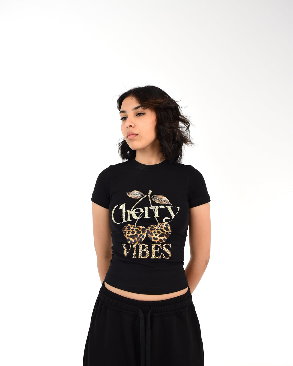 Cherry Cheetah Black Baby Tee
