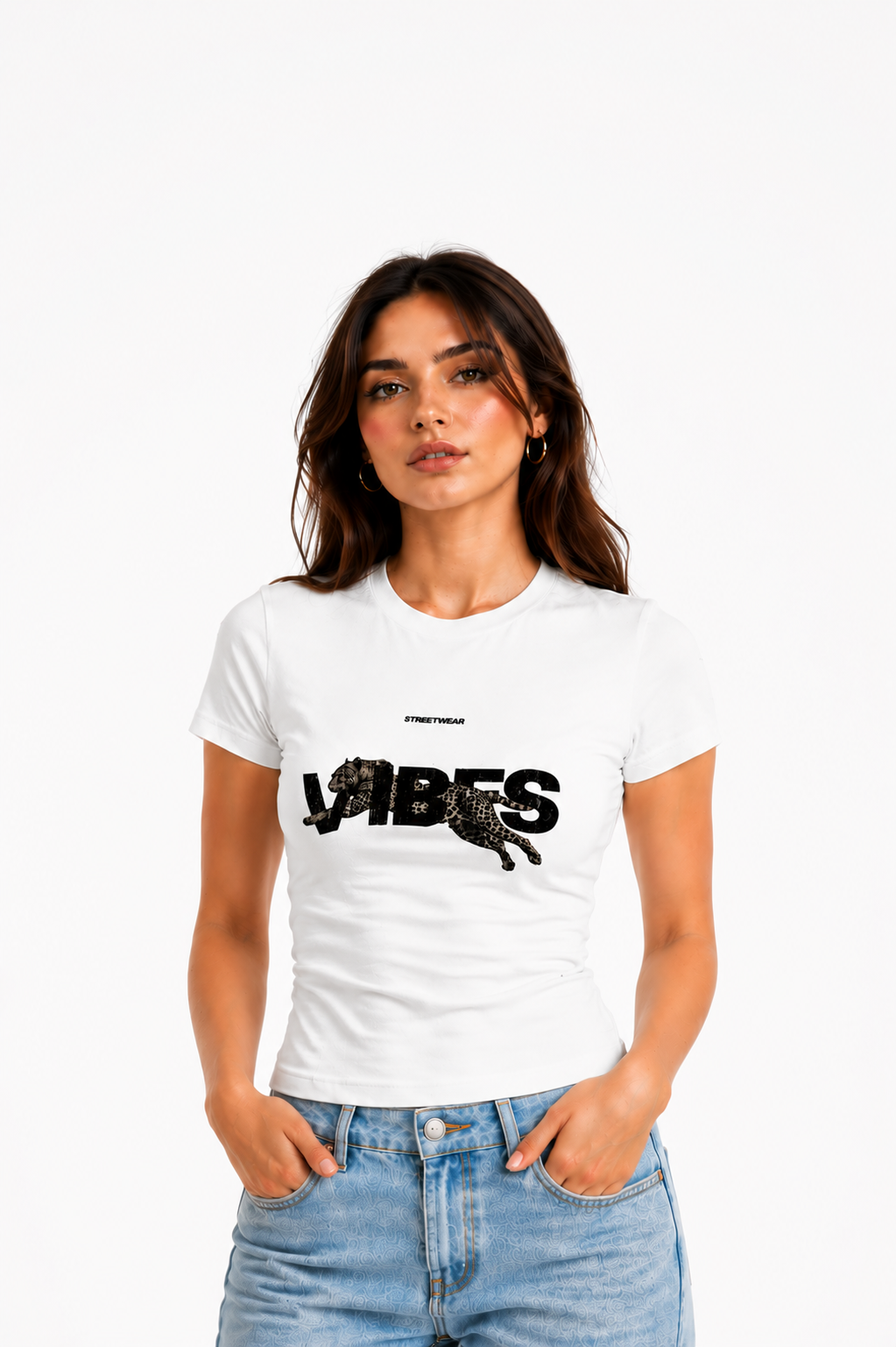 Cheetah White Baby Tee