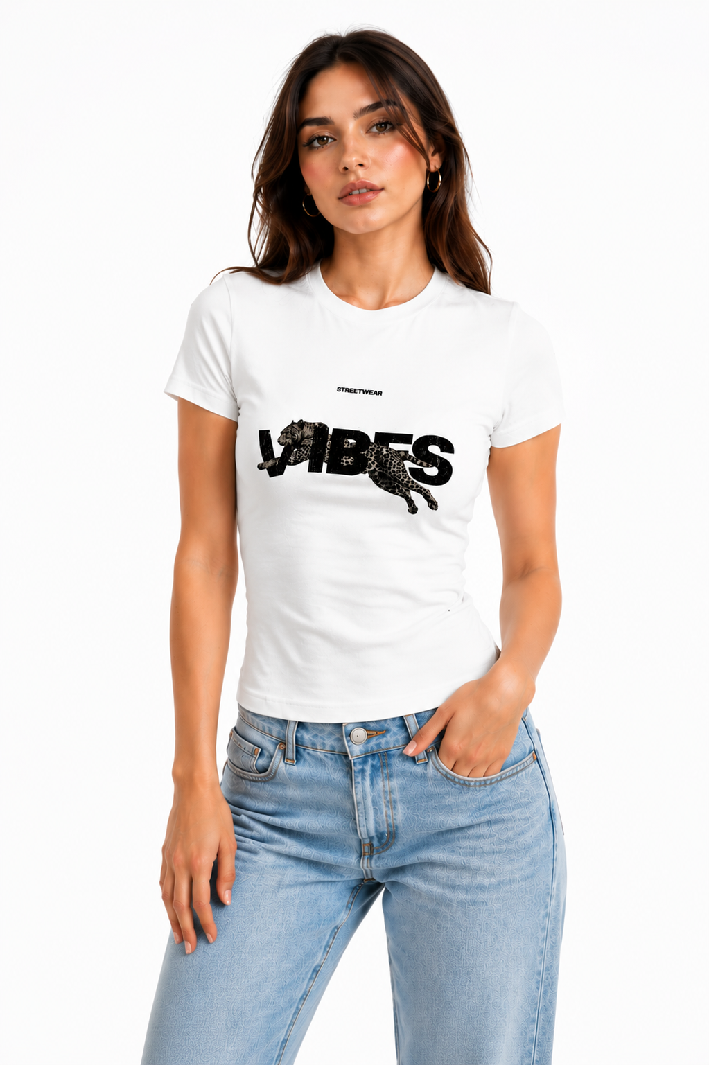 Cheetah White Baby Tee