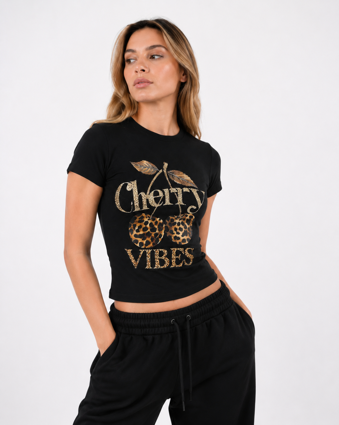 Cherry Cheetah Black Baby Tee